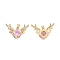 Brass Micro Pave Cubic Zirconia Christmas Deer Pendants, Real 18K Gold Plated, Cadmium Free & Nickel Free & Lead Free, Pink, 16x24x6mm, Hole: 5x2.5mm