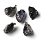 Rough Raw Electroplate Natural Crystal Quartz Pendants, with Platinum Tone Alloy Snap on Bails, Nuggets, Black, 17~34x17~24x11.5~18mm, Hole: 5.5x4.5mm