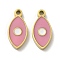 Ion Plating(IP) 316L Surgical Stainless Steel Pendants, Nickel Free, with Enamel, Real 18K Gold Plated, Evil Eye Charm, Pink, 10.5x5x1.5mm, Hole: 1mm