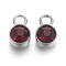 Glass Rhinestone Charms, Birthstone Charms, with Stainless Steel Color Tone 201 Stainless Steel Findings, Flat Round, Siam, 10x6x5mm, Hole: 2mm