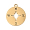 Ion Plating(IP) 304 Stainless Steel Pendants, Laser Cut, Compass, Real 18K Gold Plated, 17x15x1mm, Hole: 1.4mm
