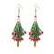 Glass Beaded Christmas Tree Dangle Earrings, Brass Cluster Long Drop Earrings for Women, Colorful, 81~82mm, Pin: 0.6mm