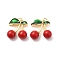 Brass Enamel Pendants, with Jump Rings and ABS Plastic Imitation Pearl, Cherry Charms, Rack Plating, Real 18K Gold Plated, Lead Free & Cadmium Free, Long-Lasting Plated, Red, 22x19.5x8mm, Hole: 3.3mm