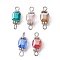 Glass Connector Charms, Cube Links with 304 Stainless Steel Double Loops, Mixed Color, Antique Silver, 15~15.5x5.5~6x5.5~6mm, Hole: 1.6mm & 1.8mm