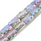 Electroplate Glass Beads Strands, Rectangle, Half Rianbow Plated, Faceted, Spring Green, 12.5x8x5.5mm, Hole: 1.2mm, about 32pcs/strand, 15.98 inch(40.6cm)