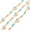 Glass Evil Eye Link Chain, with Brass Findings, Long-Lasting Plated, Soldered, with Spool, Colorful, 10x6x3.5mm, 22.5x2mm