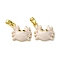 Brass Micro Pave Cubic Zirconia Pendants, with Enamel, Crab Charms, Real 18K Gold Plated, Floral White, 14.5x15x4mm, Hole: 4x2.5mm