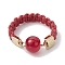 Glass Round Ball Braided Bead Style Finger Ring, with Waxed Cotton Cords, Red, Inner Diameter: 18mm