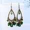 Ethnic Style Alloy Acrylic Dangle Earrings, with CCB, Teardrop, Antique Bronze, Green, 60x30mm