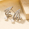 Bright Exquisite Brass Clear Cubic Zirconia Stud Earrings for Stylish and Chic Look, with Imitation Pearl, Left and Right, Silver, 24x12mm