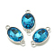 Alloy Glass Links connectors, Faceted, Oval, Platinum, Deep Sky Blue, 22x12x6mm, Hole: 1.5mm
