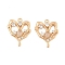 Brass Micro Pave Cubic Zirconia Pendants, Cadmium Free & Nickel Free & Lead Free, with Glass, Heart Charms, Real 18K Gold Plated, 25.5x21.5x5mm, Hole: 2mm