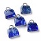 Watermelon Stone Glass Brass Pendants, Platinum, Bag, 27.5x25x10mm, Hole: 6mm