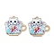 Printed Alloy Pendants, Teacup with Cat, Light Gold, Light Sky Blue, 22.5x23x2.5mm, Hole: 2mm
