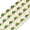 Brass Rhinestone Strass Chains, Cadmium Free & Lead Free, with ABS Plastic Imitation Pearl, Rhinestone Cup Chain, Grade A, Raw(Unplated), Peridot, 2x2mm, 4000pcs rhinestone/bundle, about 32.8 Feet(10m)/bundle