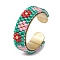 304 Stainless Steel Open Cuff Ring with Glass Seed Beaded, Flower, US Size 6 1/2(16.9mm)