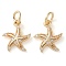 Rack Plating Brass Micro Pave Clear Cubic Zirconia Charms, Long-Lasting Plated, with Jump Rings, Starfish, Golden, 14x12x2mm