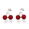 Brass Micro Pave Cubic Zirconia and Resin Pendants, Cadmium Free & Nickel Free & Lead Free, Cherry Charms, Platinum, 13~13.5x11.5~12x6mm, Hole: 2x4.1mm