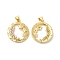 Brass Micro Pave Cubic Zirconia Pendants, Cadmium Free & Lead Free, Ring with Star Charms, Real 16K Gold Plated, 23x20.5x3.5mm, Hole: 4x4mm