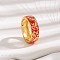 Brass Micro Pave Cubic Zirconia Finger Rings, with Enamel, Flower Pattern, Red, US Size 8(18.1mm)