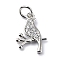Brass Micro Pave Cubic Zirconia Charms, with Jump Ring, Cadmium Free & Lead Free, Bird with Branch Charms, Platinum, 14x10x1.5mm, Hole: 3.2mm