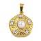 Ion Plating(IP) 304 Stainless Steel Pendants, with ABS Imitation Pearl, Golden, Rhombus, 21x18x6.5mm, Hole: 5x2.5mm