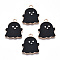 Alloy Enamel Pendants, Halloween, Cadmium Free & Lead Free, Ghost, Light Gold, Black, 22x18x1.5mm, Hole: 2mm