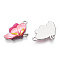 Printed Alloy Pendants, with Enamel, Butterfly, Platinum, Pink, 24.5x16x2mm, Hole: 2mm