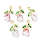 Alloy Enamel Pendants, with ABS Imitation Pearl, Cadmium Free & Nickel Free & Lead Free, Rack Plating, Flower Charm, Golden, Mixed Color, 22.5x11.5x7.5mm, Hole: 1.6mm