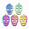 Ion Plating(IP) 201 Stainless Steel Pendants, Etched Metal Embellishments, Sugar Skull, For Mexico Holiday Day of The Dead, Rainbow Color, 34x20.5x0.3mm, Hole: 2mm