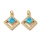 Brass Micro Pave Cubic Zirconia with Synthetic Opal Pendants, with Jump Ring, Cadmium Free & Lead Free, Diamond, Real 18K Gold Plated, 20.5x17.5x3.5mm