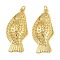 Brass Pendants, Fish Charms, with Jump Ring, Rack Plating, Lead Free & Cadmium Free, Long-Lasting Plated, Real 18K Gold Plated, 34.5x16x5mm, Hole: 3.4mm