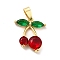 Brass Cubic Zirconia Pendants, Cadmium Free & Nickel Free & Lead Free, with Glass Rhinestone, Cherry Charms, Real 18K Gold Plated, 16x14x3.5mm, Hole: 4.5x2.5mm