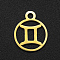 201 Stainless Steel Charms, Flat Round with Constellation, Golden, Gemini, 13.4x10.8x1mm, Hole: 1.5mm