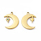 PVD Vacuum Plating 201 Stainless Steel Pendants, with Rhinestone, Real 18K Gold Plated, Moon & Star Charms, Aquamarine, 18x14.5x1.2mm, Hole: 1mm