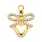 Brass Micro Pave Cubic Zirconia Pendants, Cadmium Free & Nickel Free & Lead Free, Bowknot with Heart Charms, Real 18K Gold Plated, 13x14.5x2mm, Hole: 3x5mm