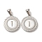 304 Stainless Steel Pendants, Flat Round Shell Charms with Letter, Stainless Steel Color, Letter I, 20.5x17.5x1.5mm, Hole: 2.5x4.5mm