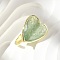 Heart Brass Natural Green Strawberry Quartz  Finger Rings, Long-Lasting Plated, 20x18mm, Inner Diameter: 18mm