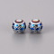 Electroplate Glass Beads, Round with Geometric Hellenic Fret Pattern, Blue Plated, 8mm, Hole: 1.2mm