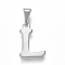 Non-Tarnish 304 Stainless Steel Pendants, Stainless Steel Color, Initial Letter.L, 19x13x1.8mm, Hole: 3x7mm