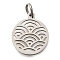 304 Stainless Steel Charms, with Jump Ring, Flat Round Charm, Laser Cut, Stainless Steel Color, 14x12x1mm, Hole: 3mm