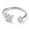 Brass Micro Pave Clear Cubic Zirconia Cuff Rings, Open Rings, Long-Lasting Plated, Real Platinum Plated, Letter.W, US Size 6, Inner Diameter: 17mm