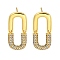 Rack Plating Rectangle Brass Micro Pave Clear Cubic Zirconia Stud Earrings, Cadmium Free & Lead Free, Long-Lasting Plated, Real 18K Gold Plated, 24x11mm