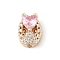 Brass Micro Pave Cubic Zirconia Beads, Oval with Heart, Lead Free & Cadmium Free, Long-Lasting Plated, Pink, 13x9.5x7mm, Hole: 1.8mm