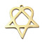 304 Stainless Steel Pendants, Star with Heart Charm, Golden, 33x32.5x1.5mm, Hole: 2mm