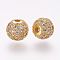 Brass Micro Pave Cubic Zirconia Beads, Round, Clear, Golden, 8mm, Hole: 2mm