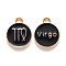 Alloy Enamel Pendants, Cadmium Free & Lead Free, Flat Round with Constellation, Light Gold, Black, Virgo, 15x12x2mm, Hole: 1.5mm