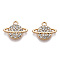 Alloy Rhinestone Pendants, Planet, Universe Space Charms, Crystal, Light Gold, 15x18.5x3mm, Hole: 2mm