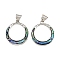 Alloy Pave Natural Abalone Shell/Paua Shell Pendants, Ring Charms with Stainless Steel Snap on Bails, Platinum, 33x29.5x3mm, Hole: 7.5x6.5mm