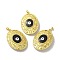 Rack Plating Brass Pendants, with Enamel, Long-Lasting Plated, Lead Free & Cadmium Free, Real 18K Gold Plated, Oval with Evil Eyes, Black, 50.5x35x9.5mm, Hole: 6x3mm